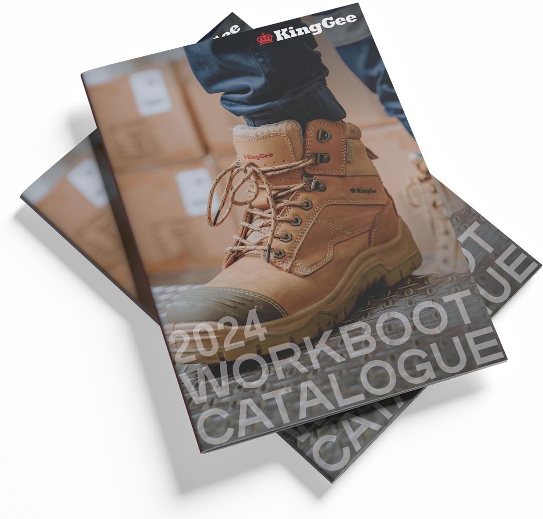 KingGee footwear catalogue featuring safety boots and work footwear for construction and industrial use